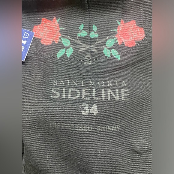 Saint Morta Sideline Distressed Skinny Jeans Men’s 34 Black/ Red Tartan - Picture 12 of 15